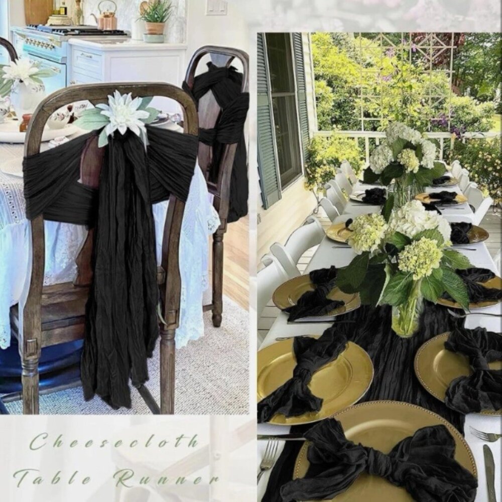 NEW 25 Pack Black Cheesecloth Table Runners Rustic Gauze Fabric Decor 17x108 in - Picture 3 of 4
